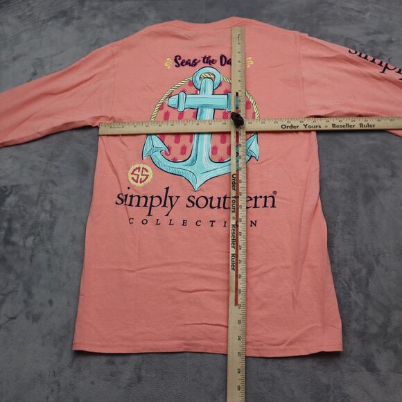 Simply Southern Shirt Womens Small Peach Seas The Day Beach Long Sleeve Fish Tee - Picture 4 of 16